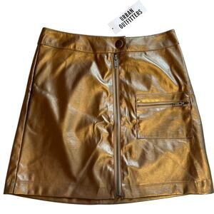 NWT Urban Outfitters Faux Leather/ Metallic  Bronze Y2K Style Mini Skirt Small